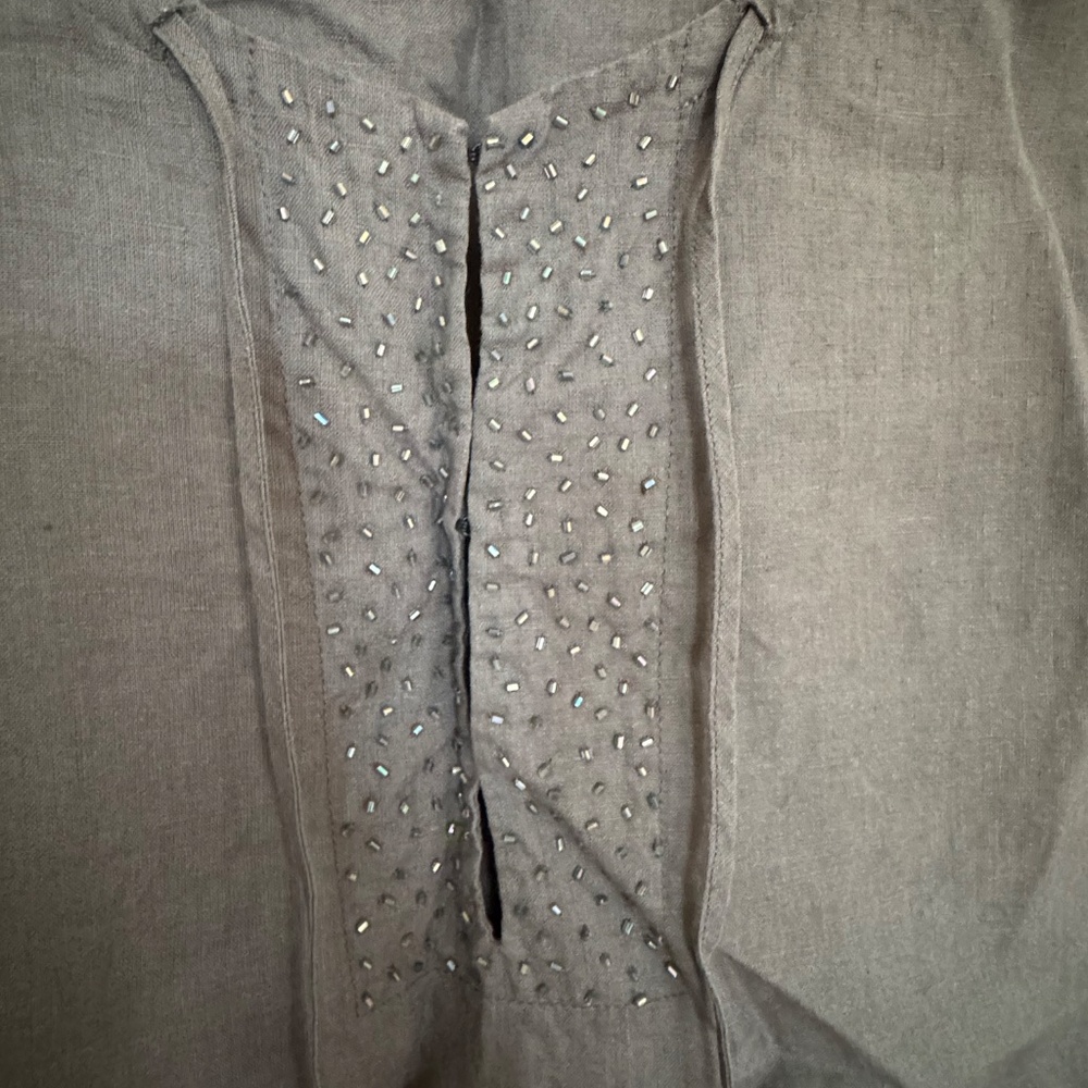 Eileen Fisher Irish Linen Beaded Tank Top Gray Size M - Picture 3 of 7